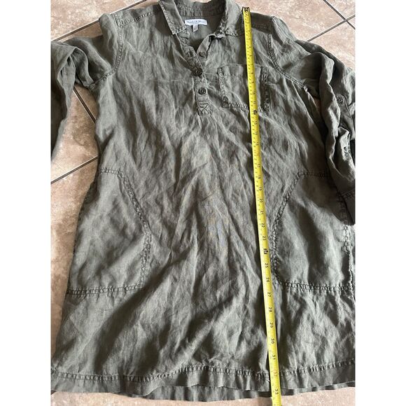 Michael Stars M Linen Olive Green Mini Dress Tunic Oversized - Picture 4 of 5